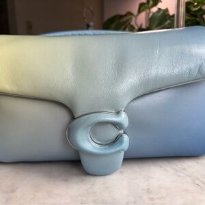 Blue Leather Shoulder Bag with C Logo Accent